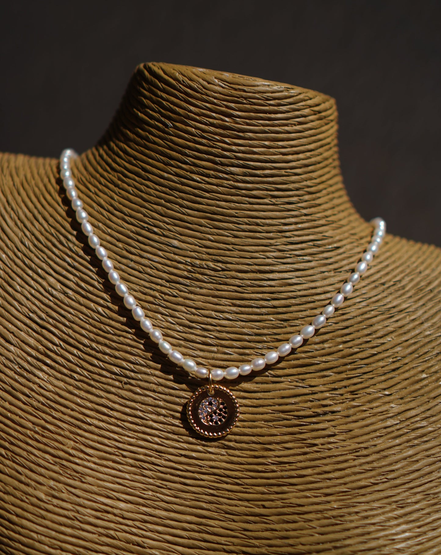 Freshwater Pearl Choker with Yin Yang Charm 14K Gold Filled