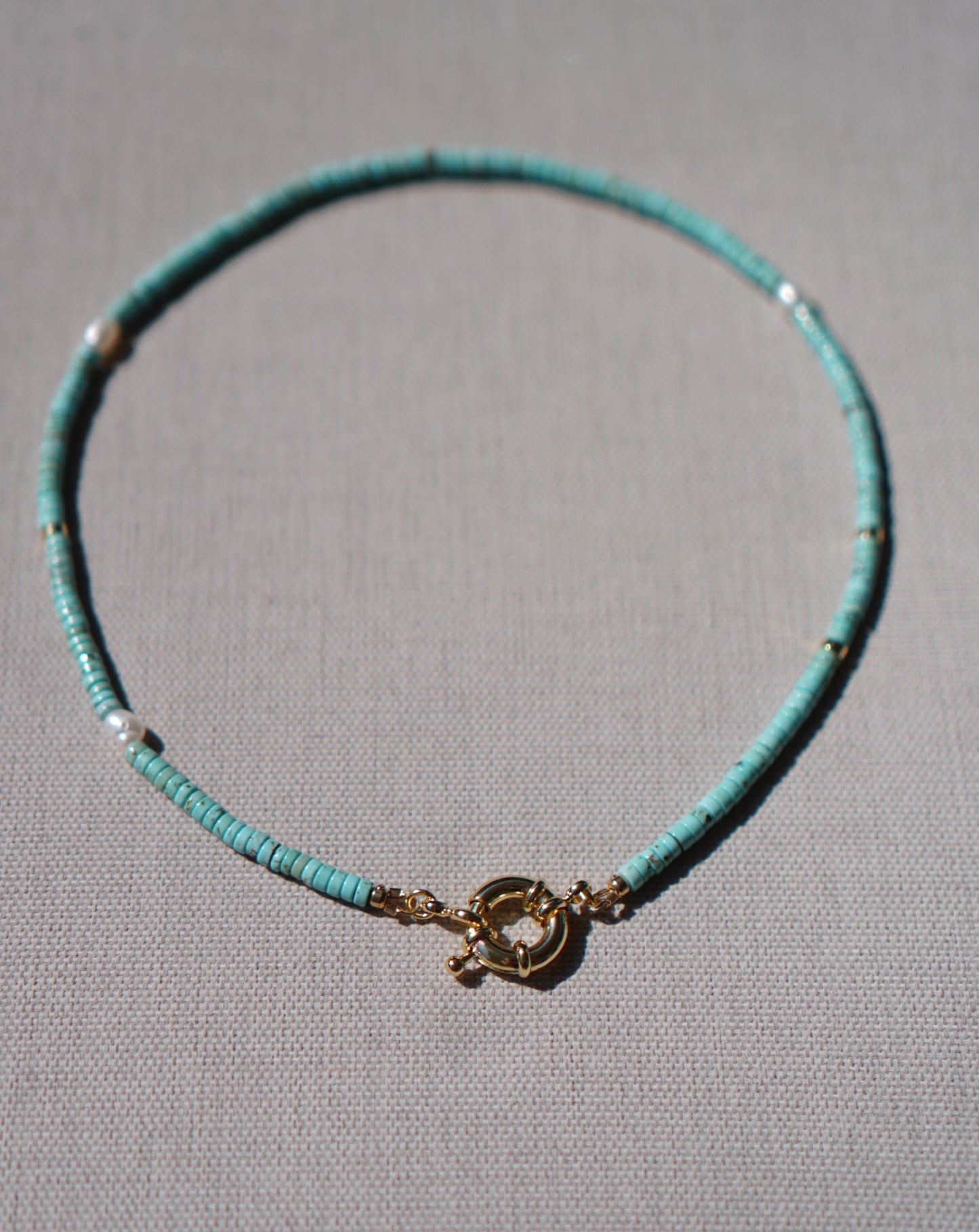 Turquoise and Pearl Necklace with Sailor Clasp