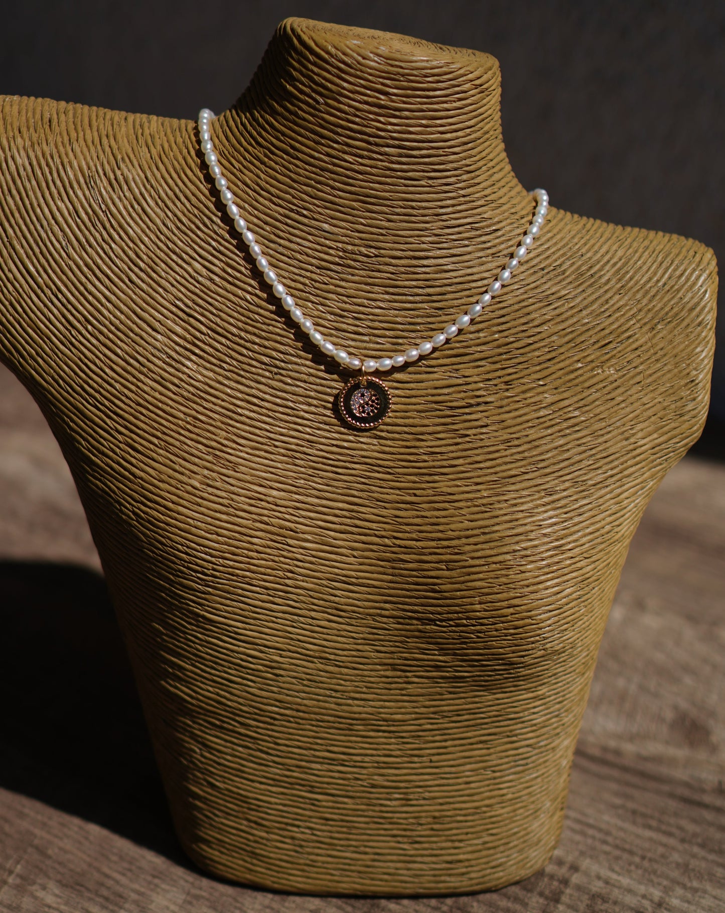 Freshwater Pearl Choker with Yin Yang Charm 14K Gold Filled