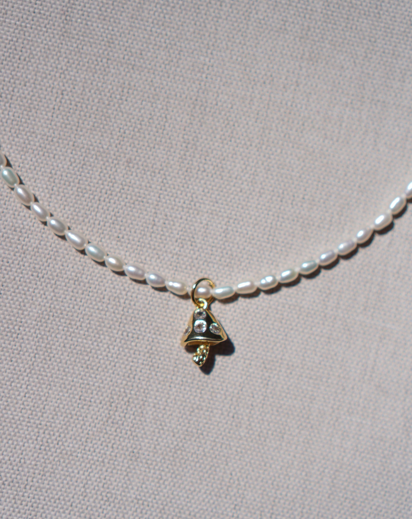 Freshwater Pearl Choker with Mushroom Charm 14K Gold Filled