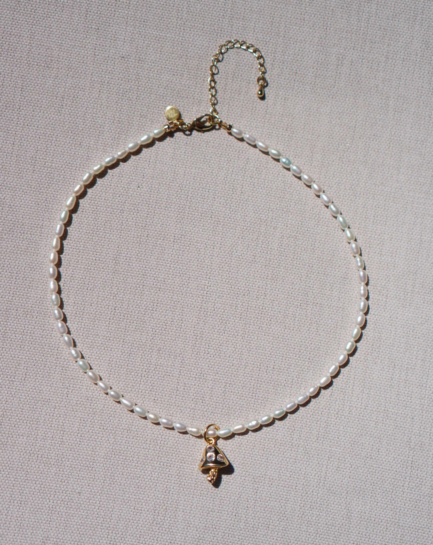 Freshwater Pearl Choker with Mushroom Charm 14K Gold Filled