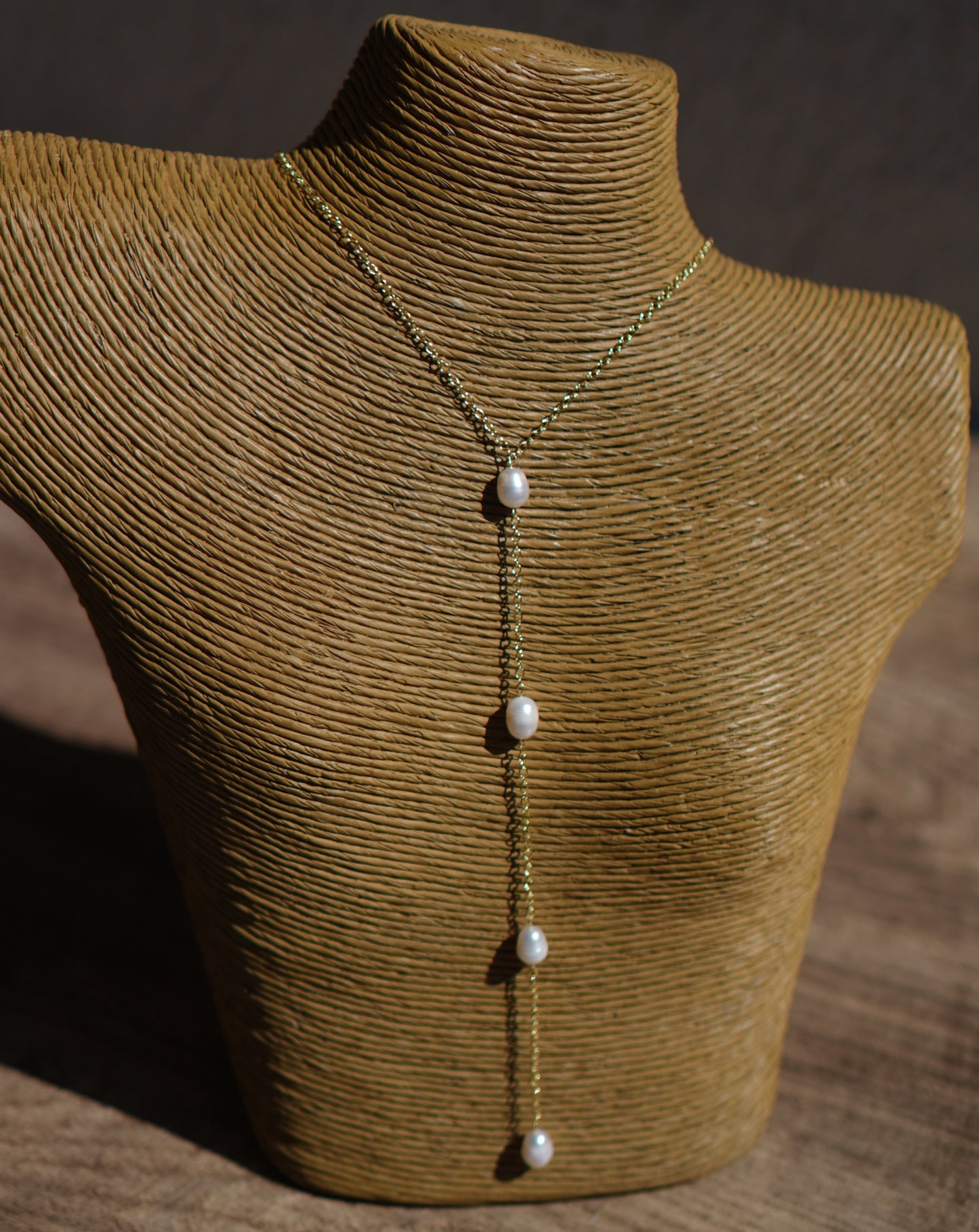 4 Pearl Gold Filled Extra Long Chain Tie Necklace