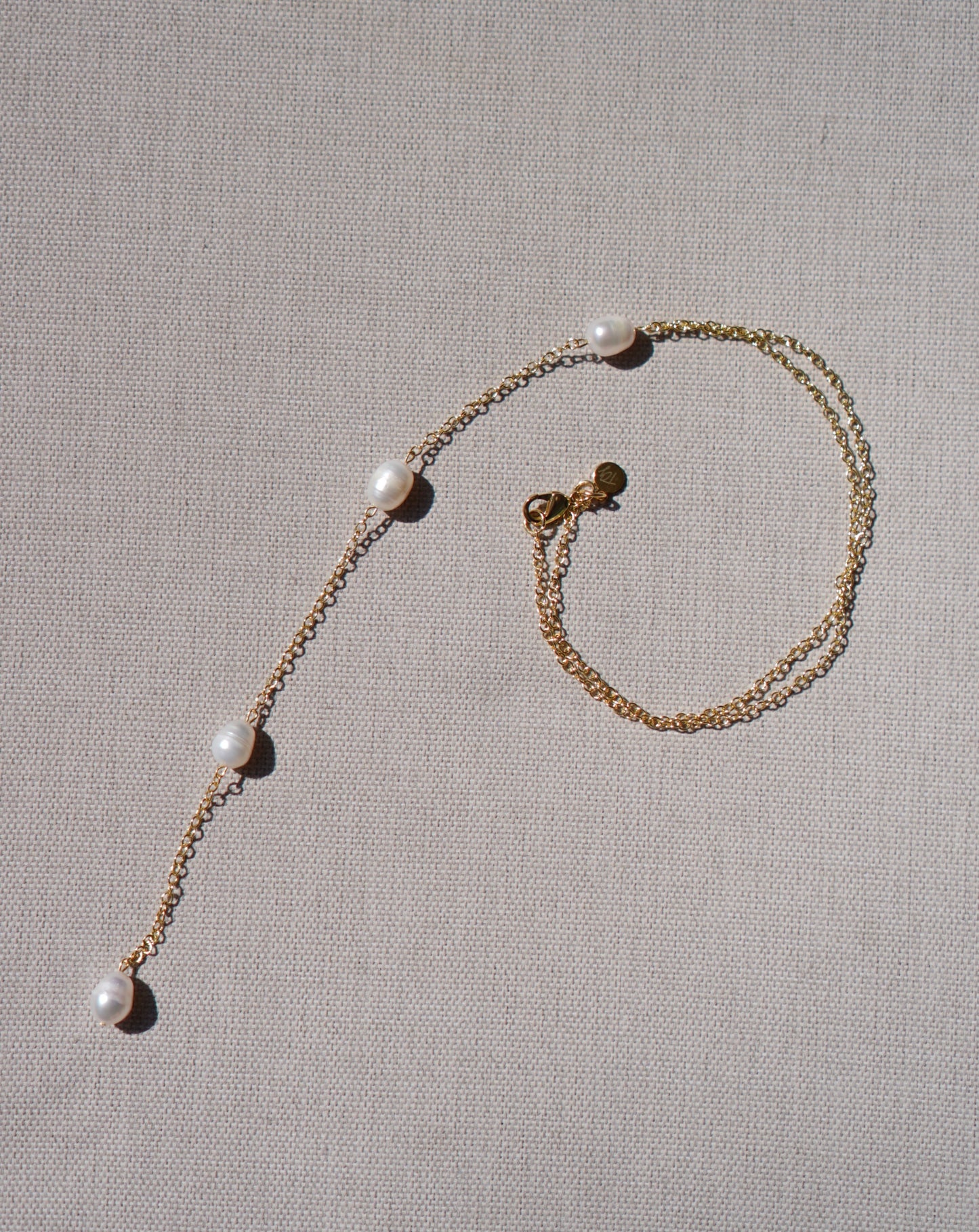 4 Pearl Gold Filled Extra Long Chain Tie Necklace